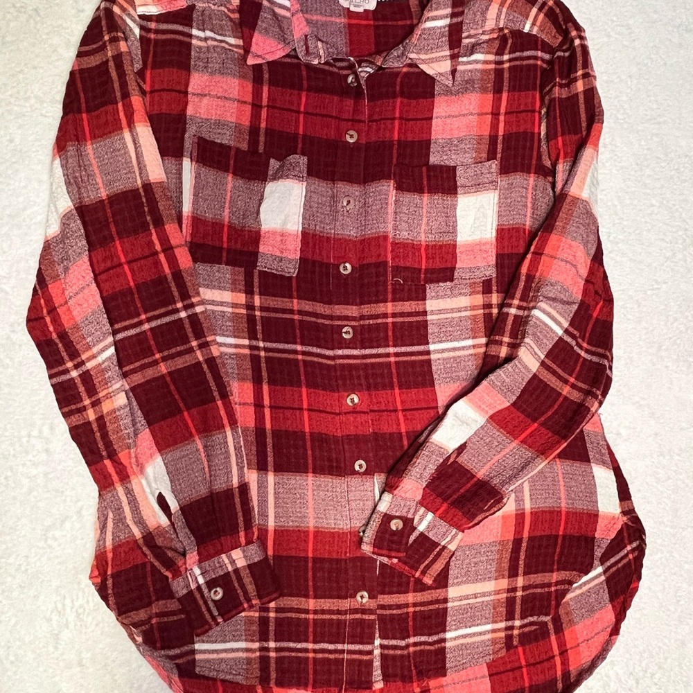 Pilcro Red and Pink Plaid Button-Down Shirt